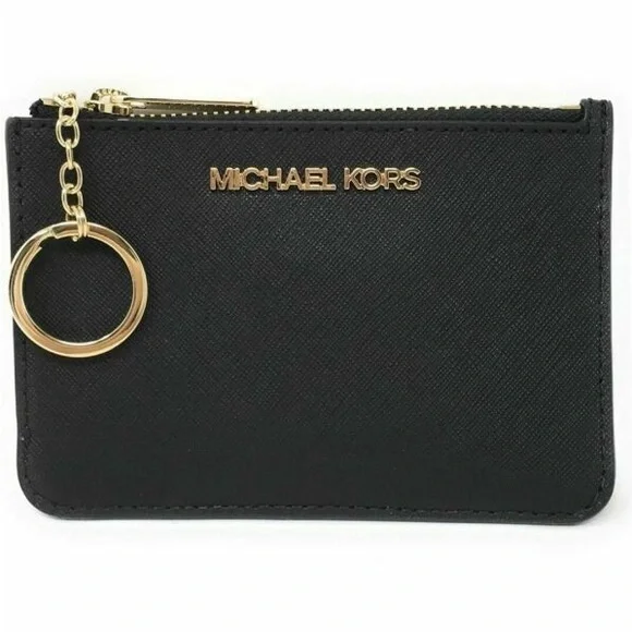Michael Kors Jet Set Travel Small Top Zip Leather Coin Pouch Wallet - Black - Picture 1 of 5